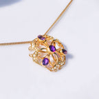 Antique Edwardian Amethyst and Seed Pearl 9ct Yellow Gold Necklace