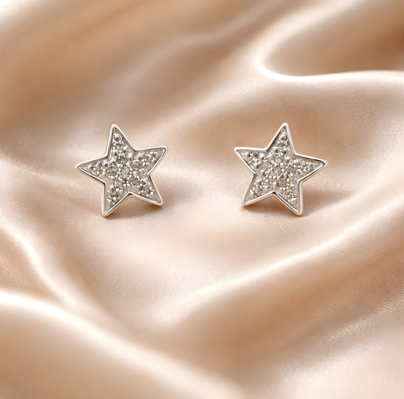 Cubic Zirconia Sterling Silver Star Stud Earrings