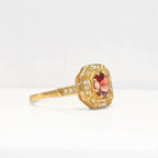Garnet and Diamond Art Deco Inspired Octagonal 9ct Yellow Gold Ring | Size M ½