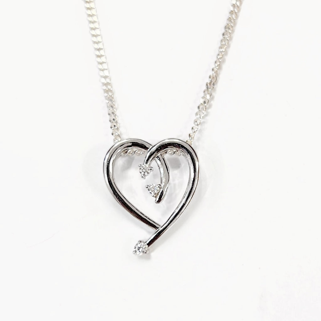 Cubic Zirconia Sterling Silver Swirling Heart Necklace