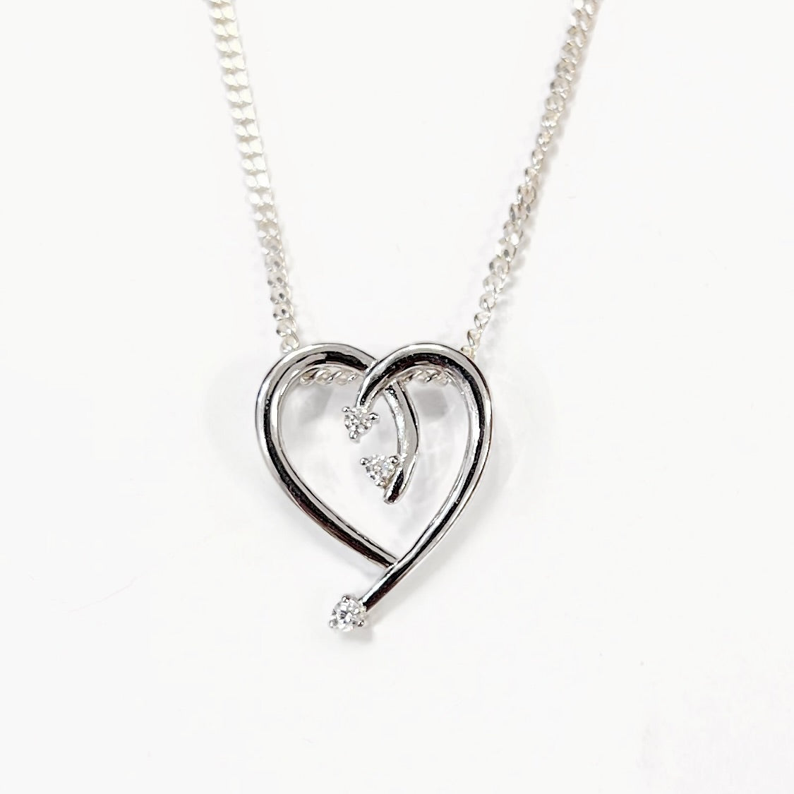 Cubic Zirconia Sterling Silver Swirling Heart Necklace