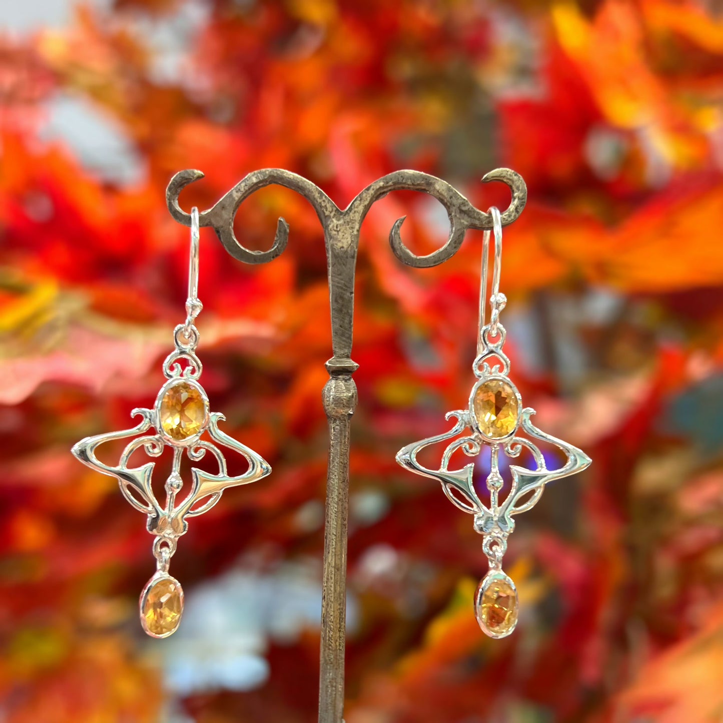 Sterling Silver Citrine Art Nouveau-Inspired Earrings
