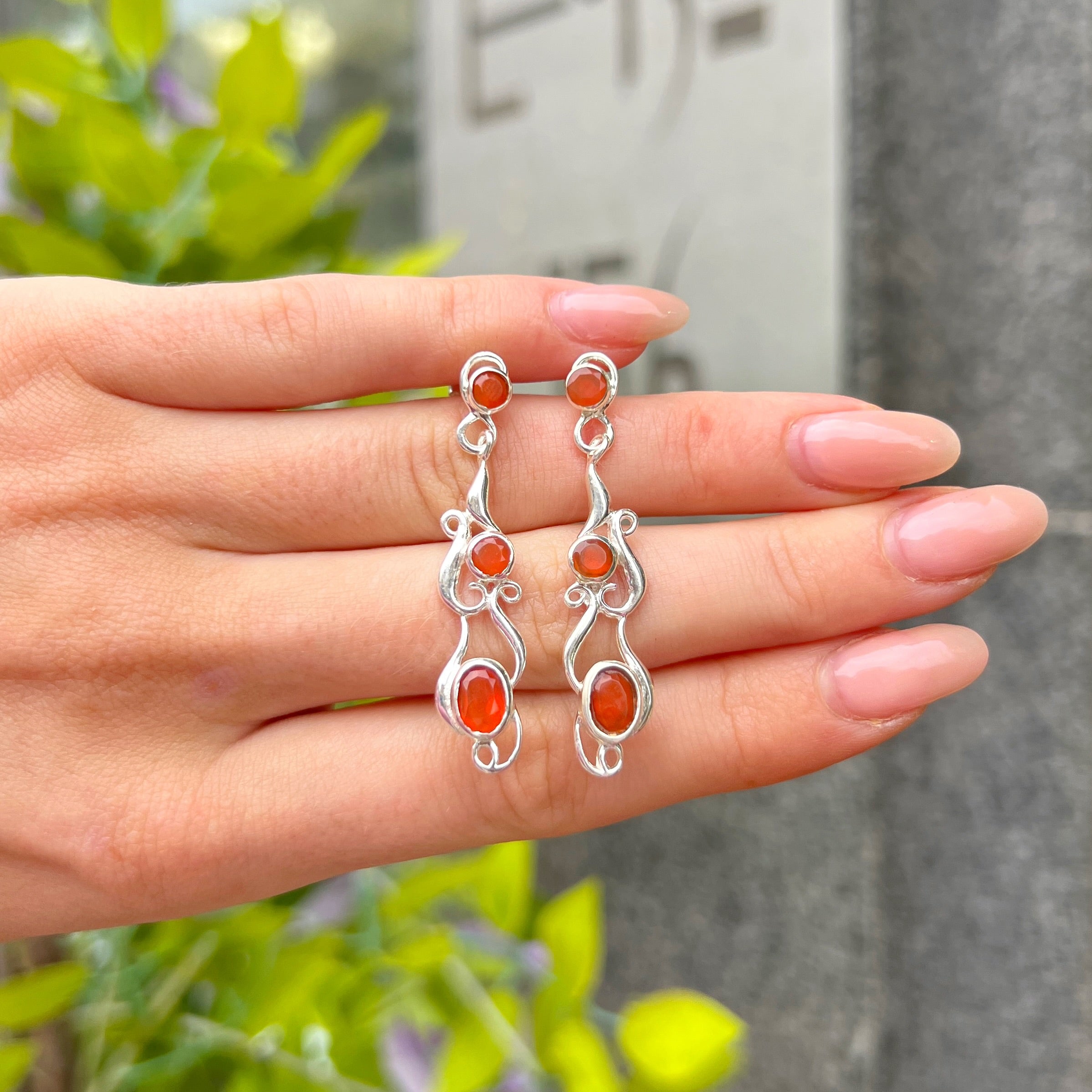 Carnelian Intricate Sterling Silver Drop Earrings