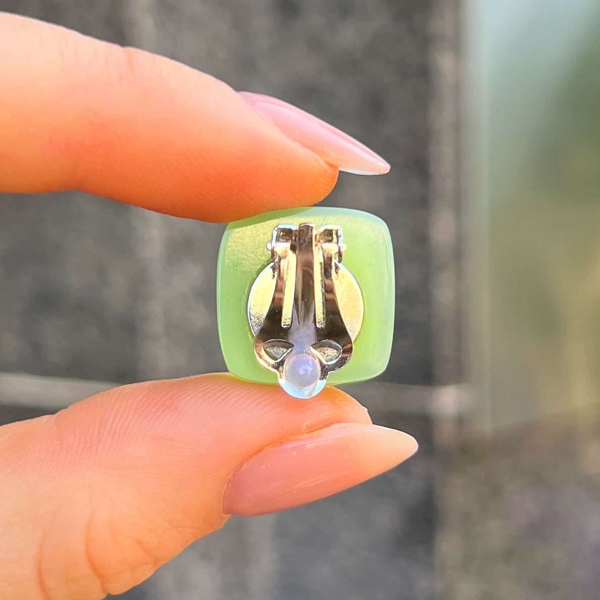‘Watch This Space’ Green Square Clip-On Earrings