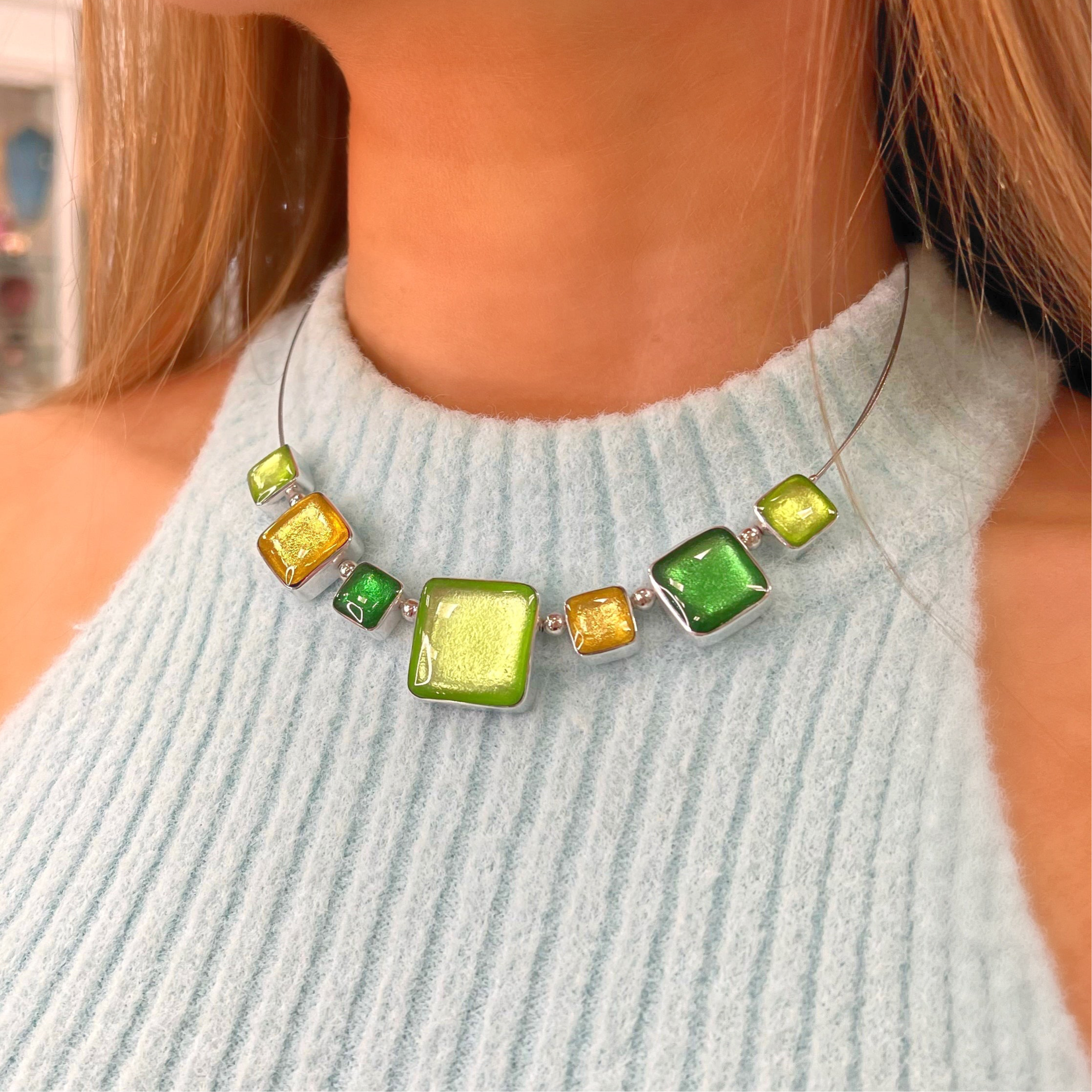 Pre-Order | Green and Yellow Square Necklace | Watch This Space