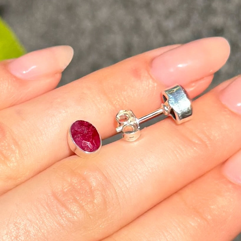 Oval Cut Ruby Sterling Silver Stud Earrings
