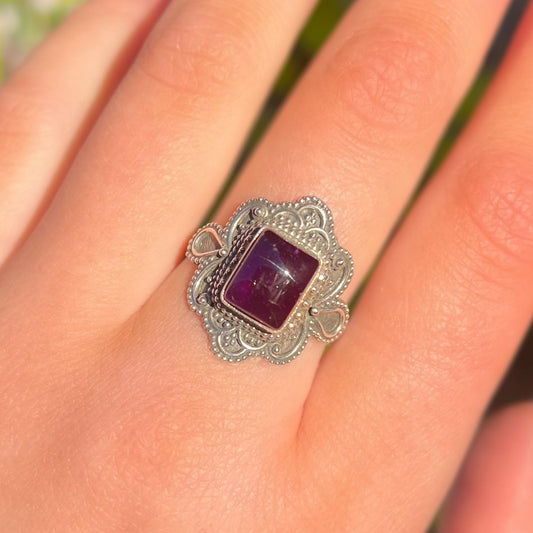 Chunky Boho Inspired Amethyst Ring - Size R 1/2