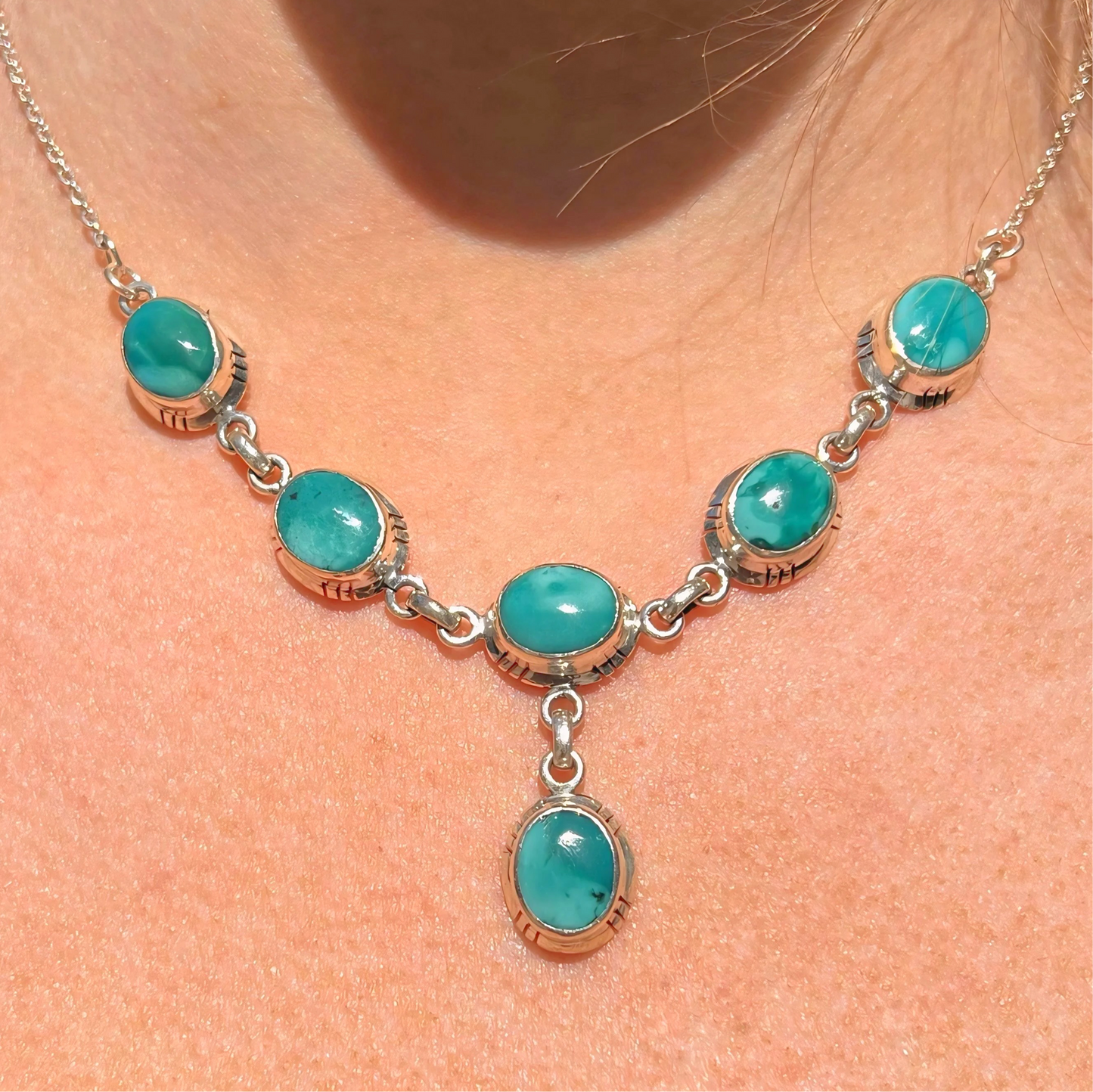 Sterling Silver Turquoise Festoon Necklace