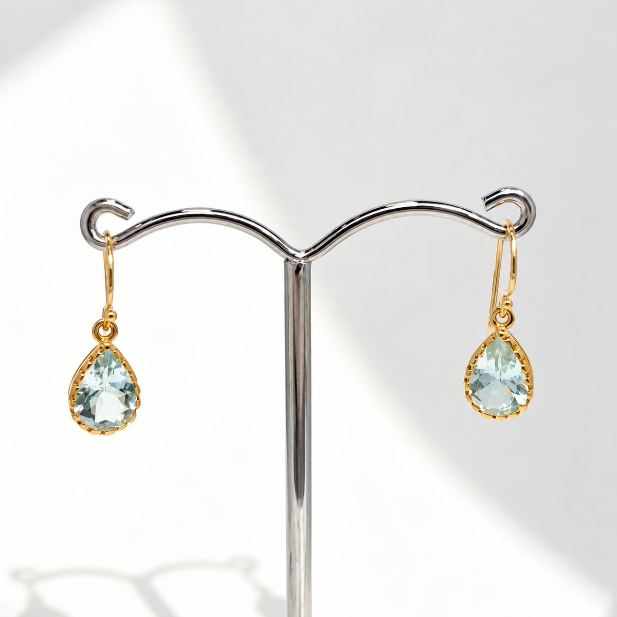 Aquamarine 9ct Yellow Gold Pear Cut Drop Earrings