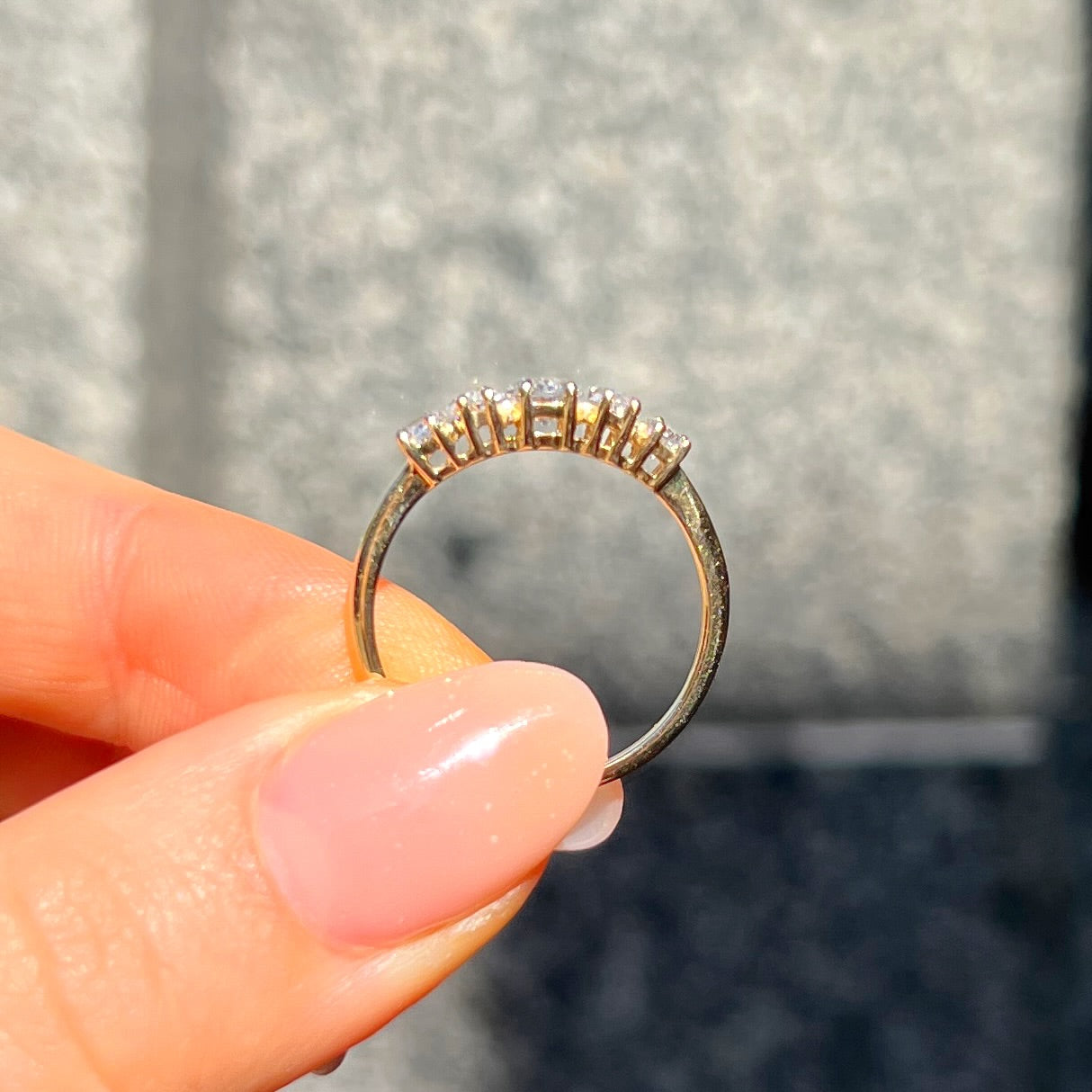9ct Yellow Gold Oval Cut Five Stone Cubic Zirconia Ring - Size M ½