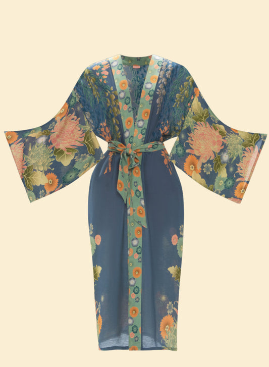 Powder Accessories Trailing Wisteria Kimono Gown - Ink