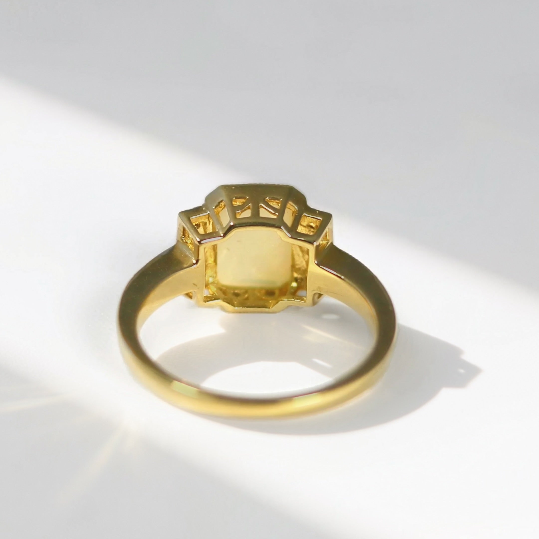 'The Opalina' Rectangular Opal and Diamond 9ct Yellow Gold Ring | Size K