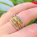 Two-Tone Wide Diamond 9ct Gold Band Ring | Size O