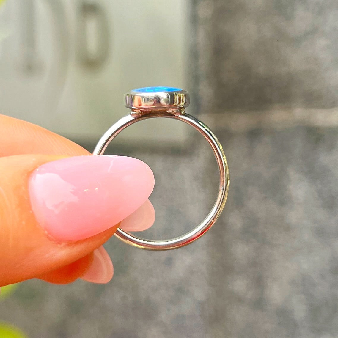 Elongated Oval Flat Opal Sterling Silver Ring | Size N ½