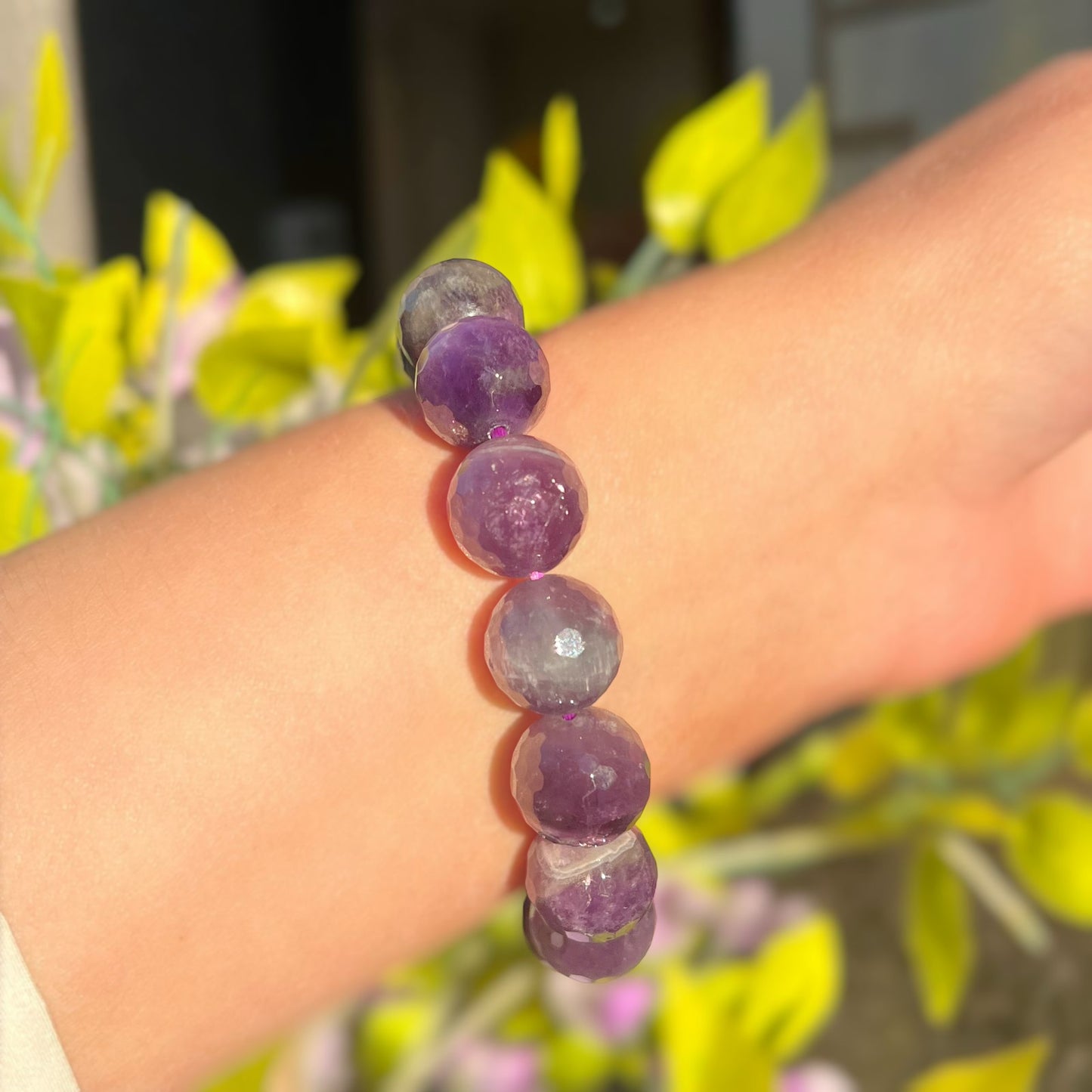 Chunky Faceted Amethyst Elasticated Beaded Bracelet