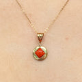 Rare Small Coral Disc 9ct Yellow Gold Necklace