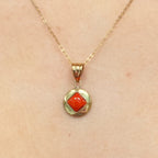 Rare Small Coral Disc 9ct Yellow Gold Necklace