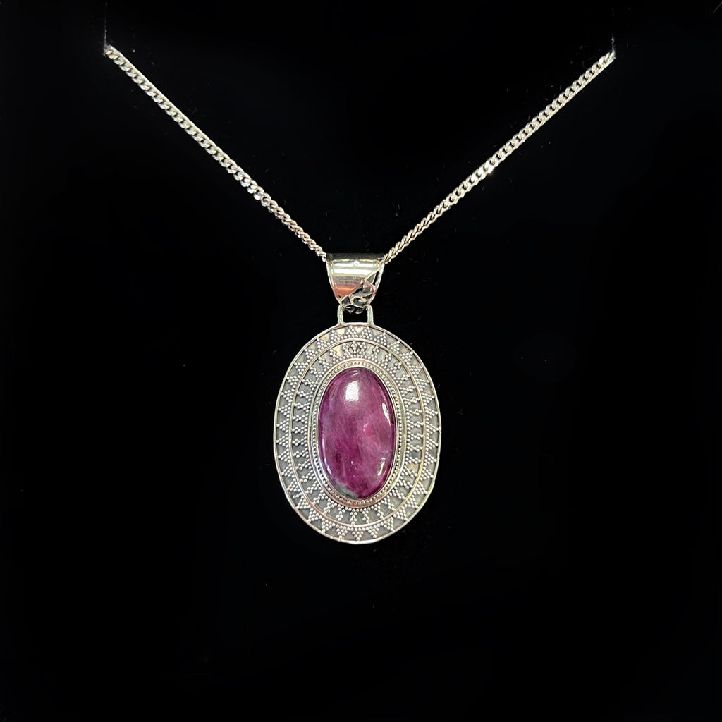 Ruby Sterling Silver Bohemian Chunky Pendant & Chain