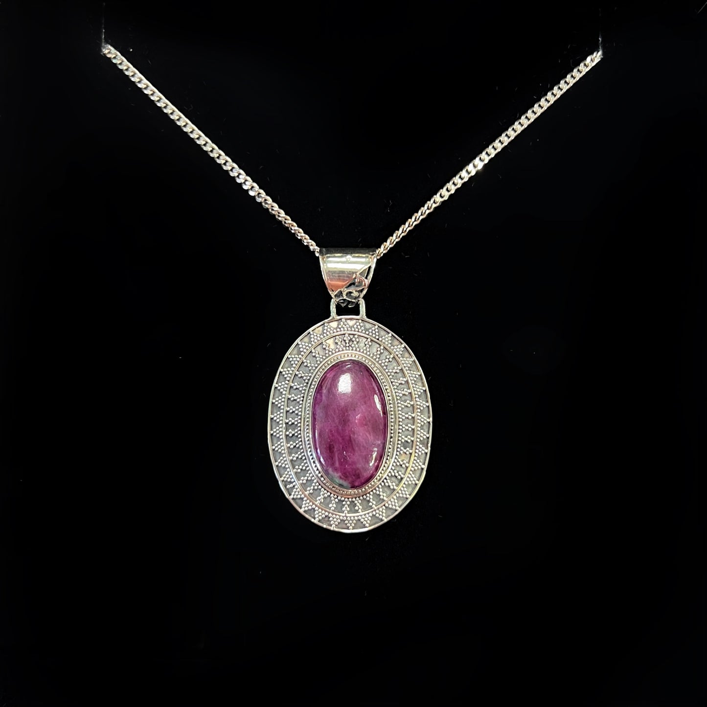 Bohemian Chunky Sterling Silver Ruby Pendant & Chain