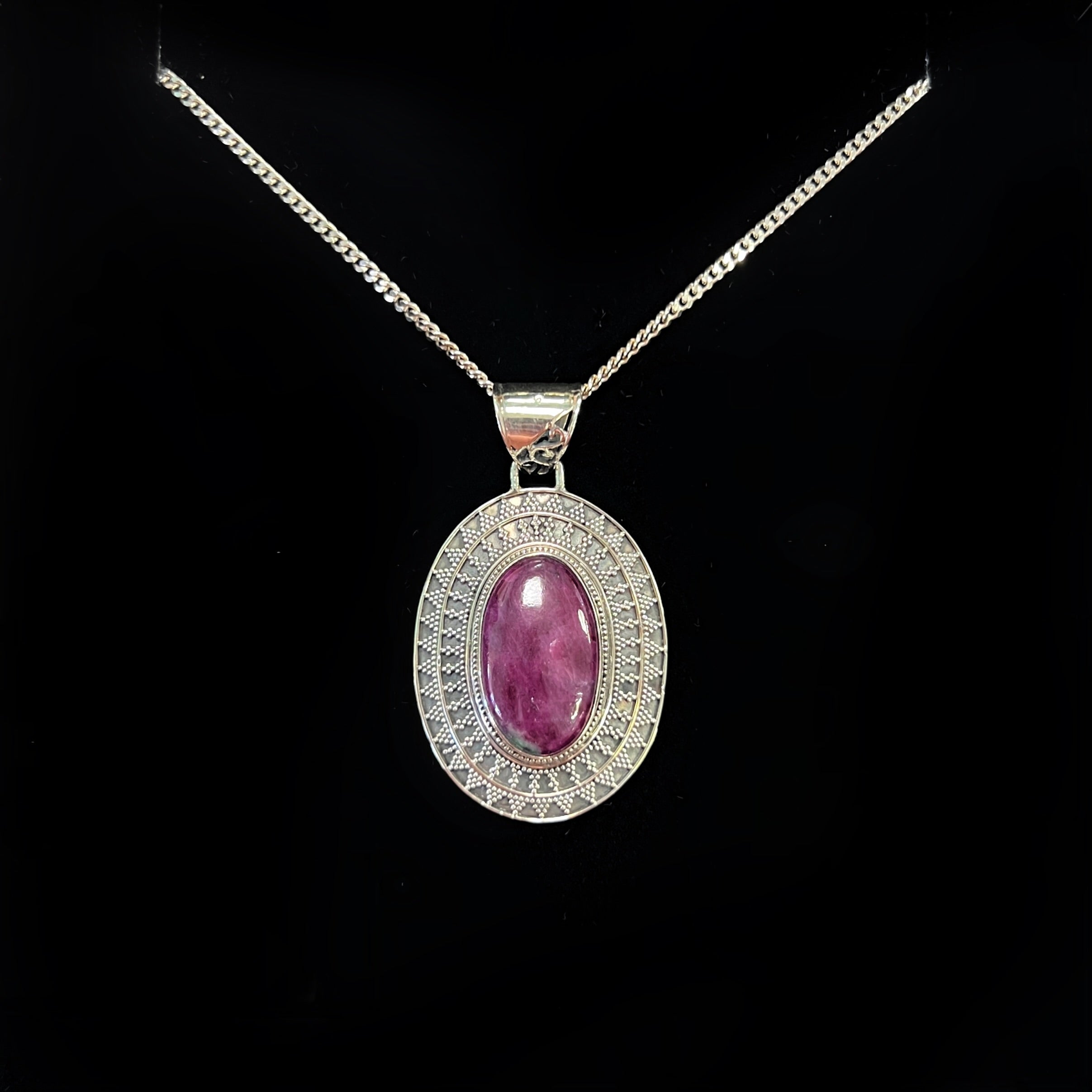 Ruby Sterling Silver Bohemian Chunky Pendant & Chain