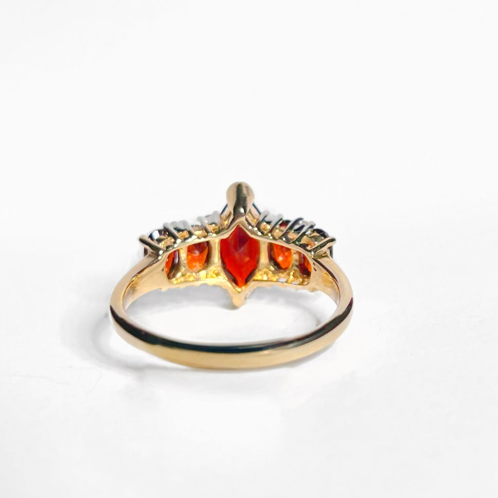 Vintage Garnet and Diamond 9ct Yellow Gold Dress Ring | Size N