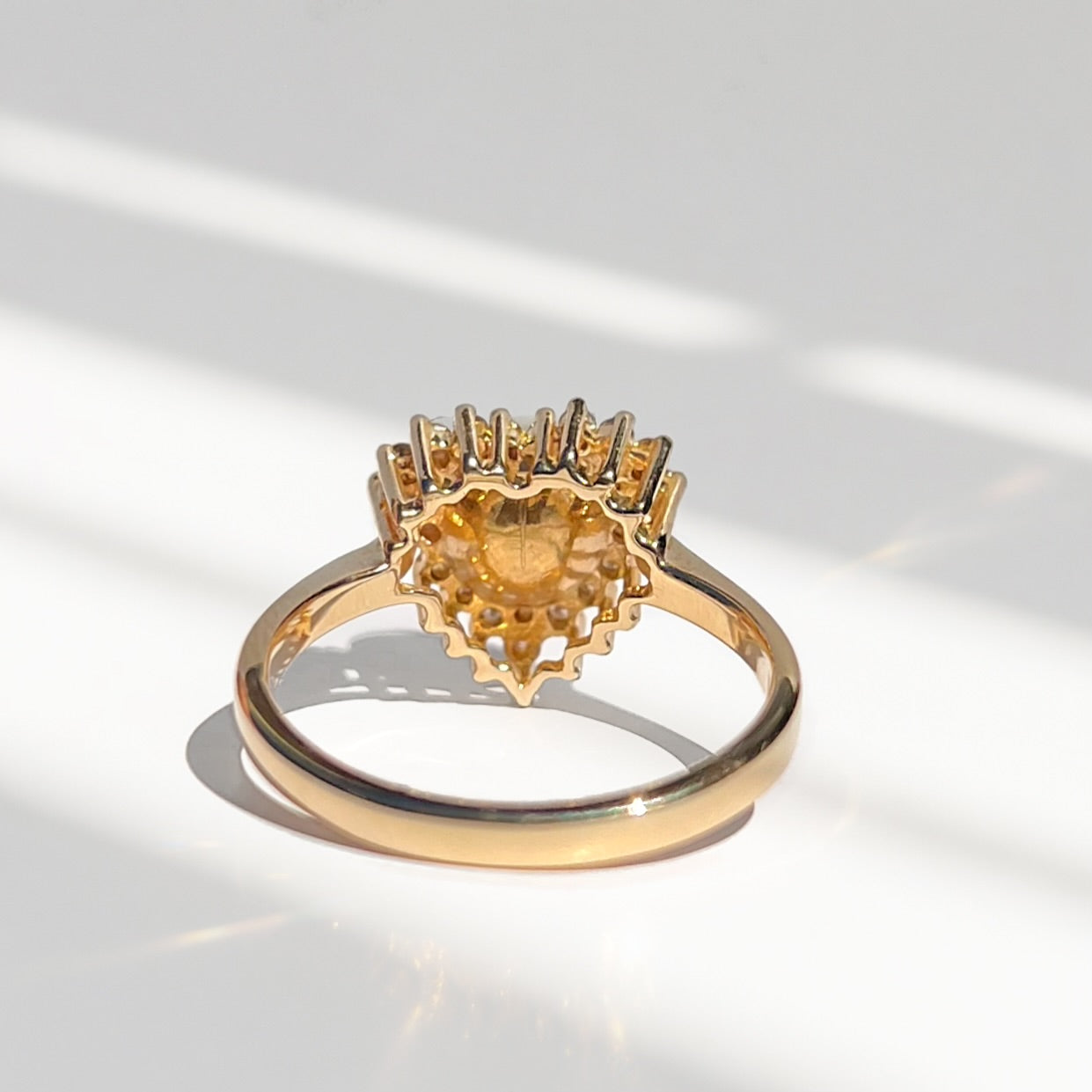 Vintage Pearl and Diamond 14ct Yellow Gold Heart Design Dress Ring | Size N