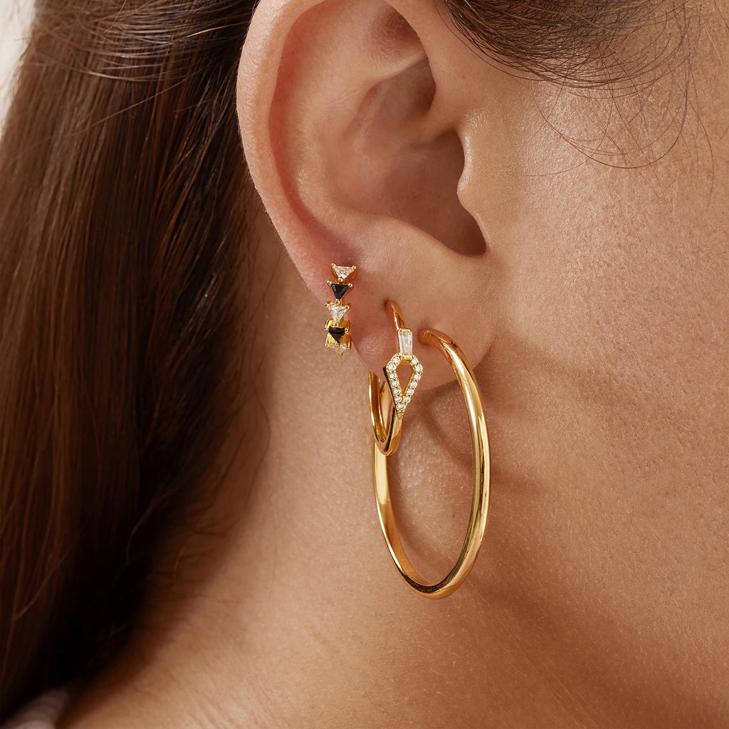 14ct Gold Plated Cubic Zirconia Geometric Hoop Earrings | Ania Haie