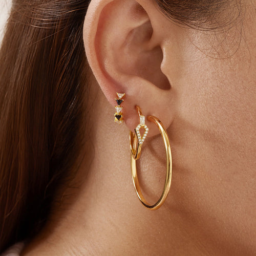 14ct Gold Plated Cubic Zirconia Geometric Hoop Earrings | Ania Haie
