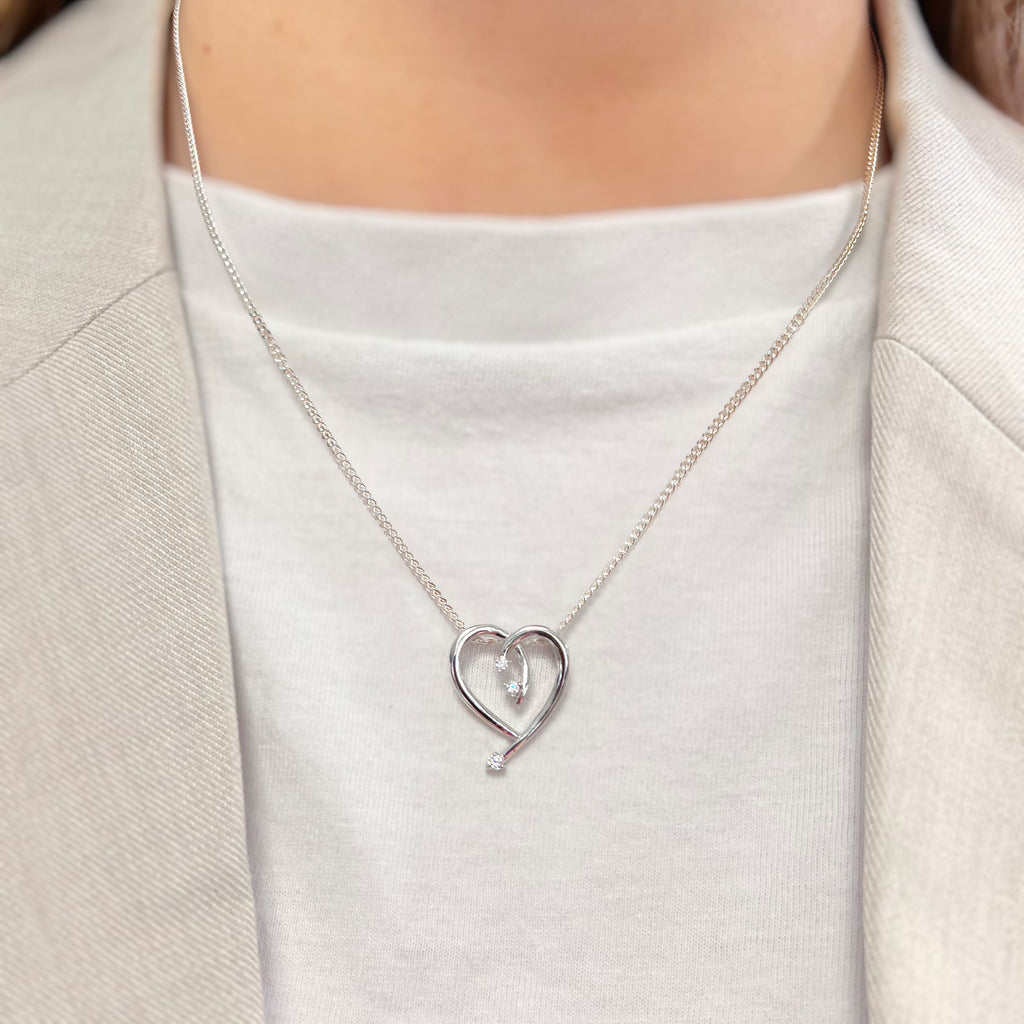 Cubic Zirconia Sterling Silver Swirling Heart Necklace