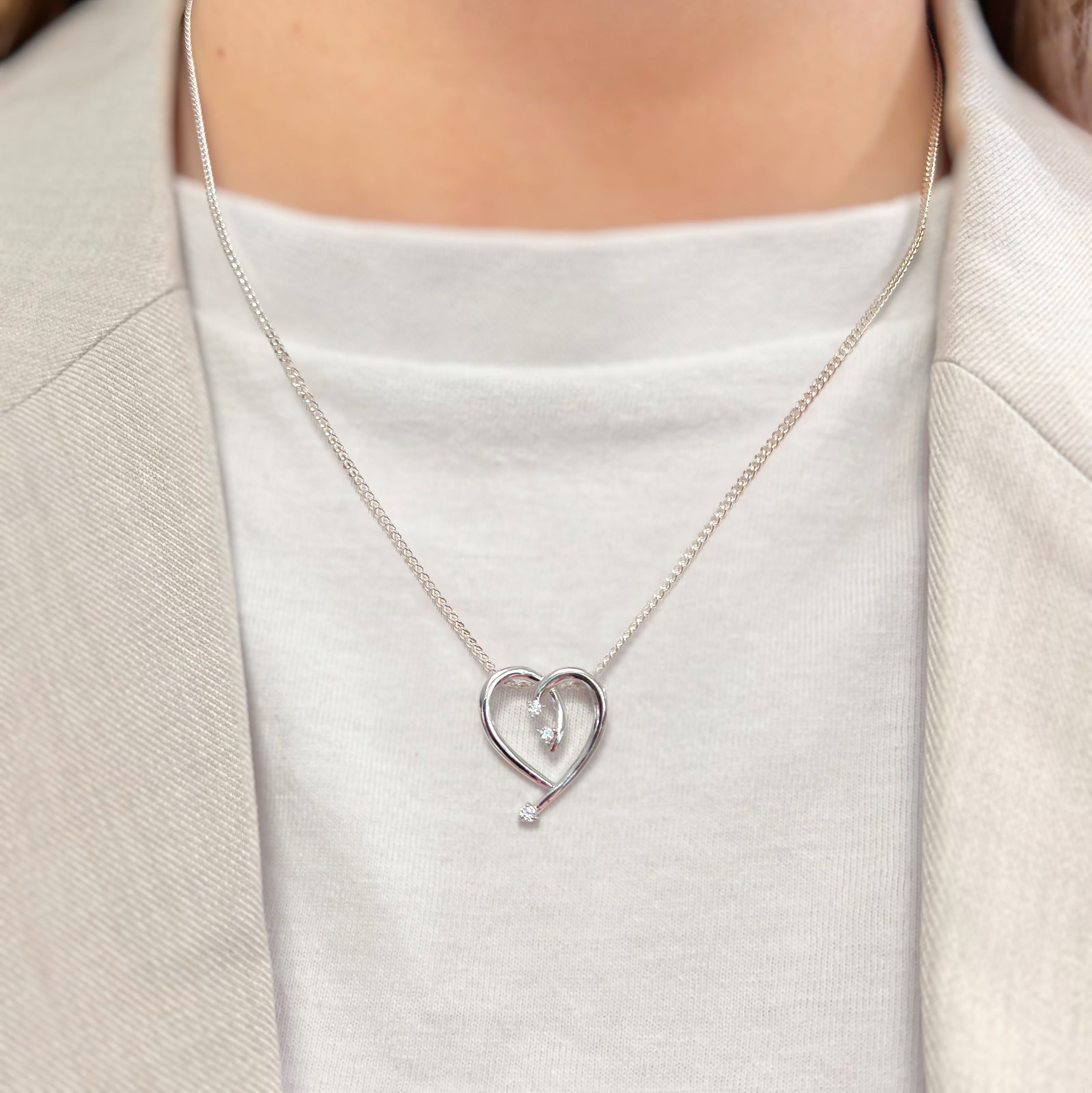 Cubic Zirconia Sterling Silver Swirling Heart Necklace