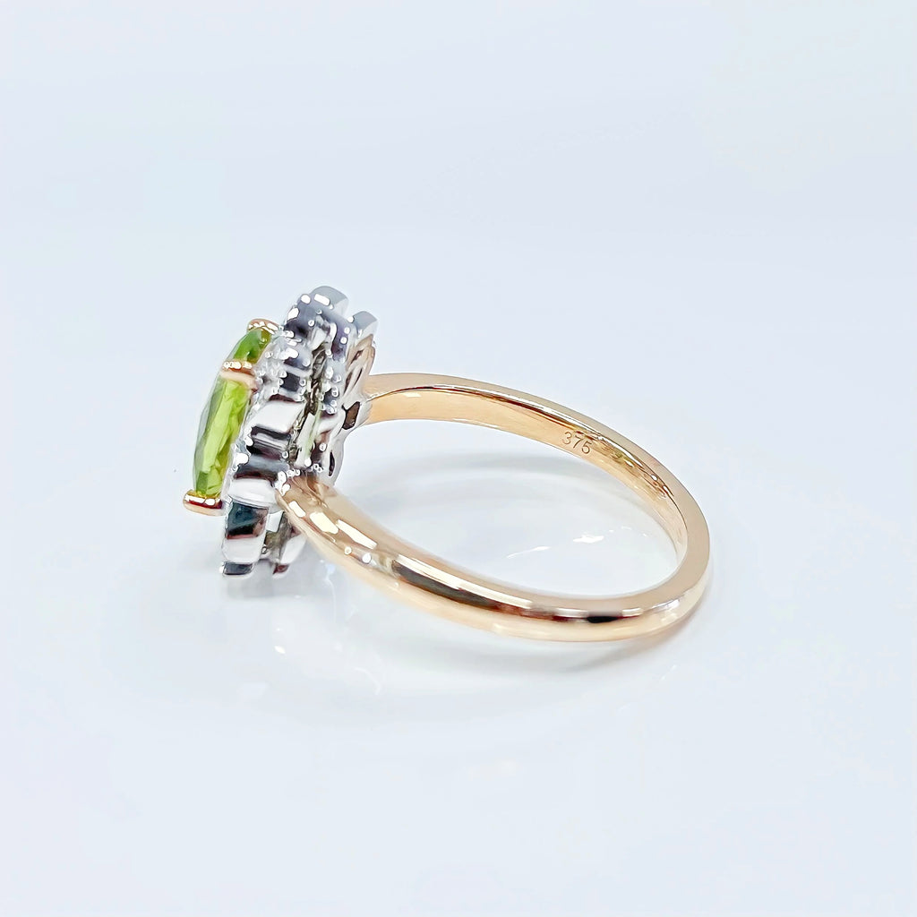 Nature Inspired Peridot and Diamond 9ct Yellow Gold Ring | Size N