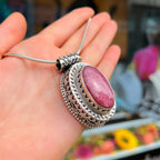 Ornate XL Ruby Sterling Silver Bohemian Chunky Pendant & Chain