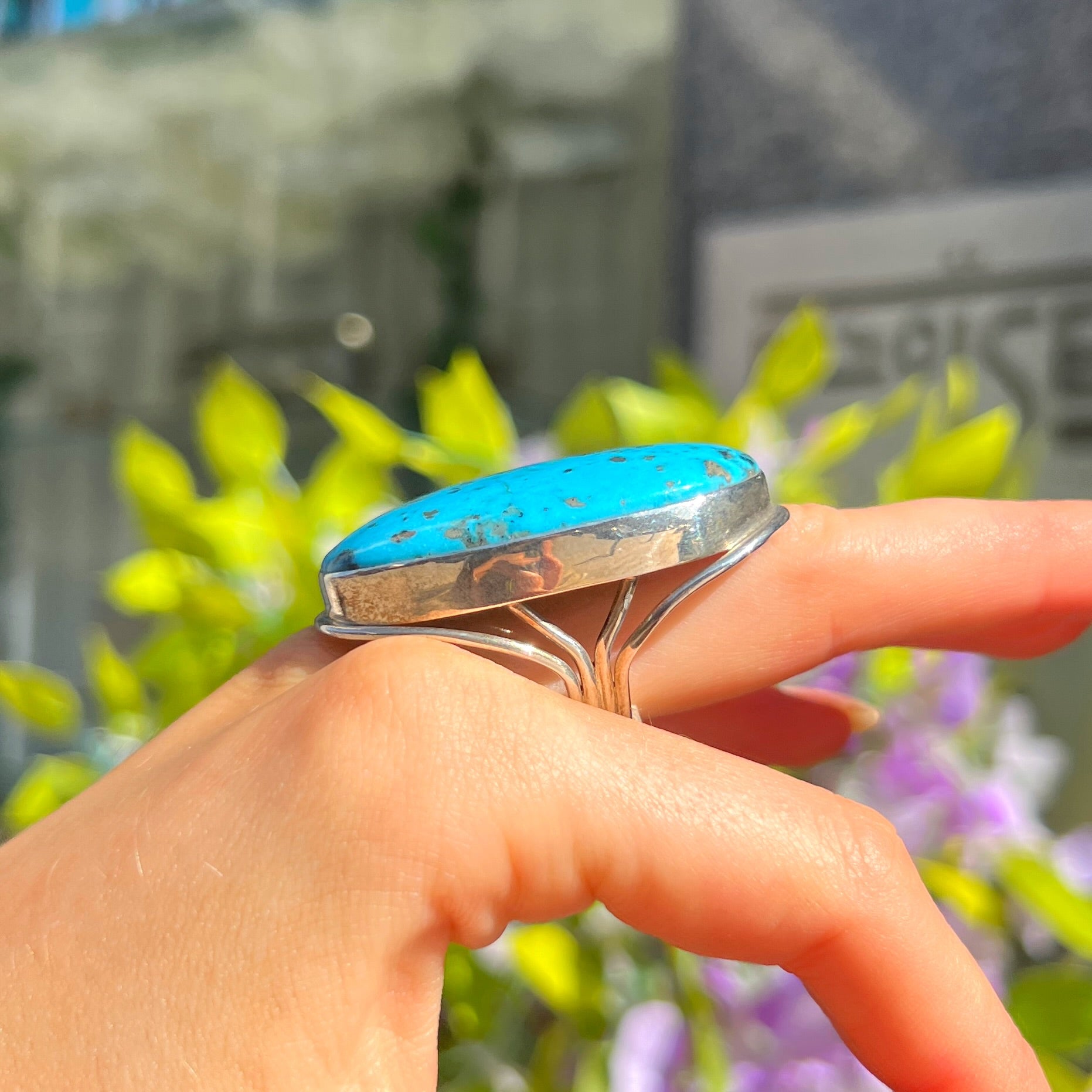 Turquoise Sterling Silver Chunky Ring | Size P