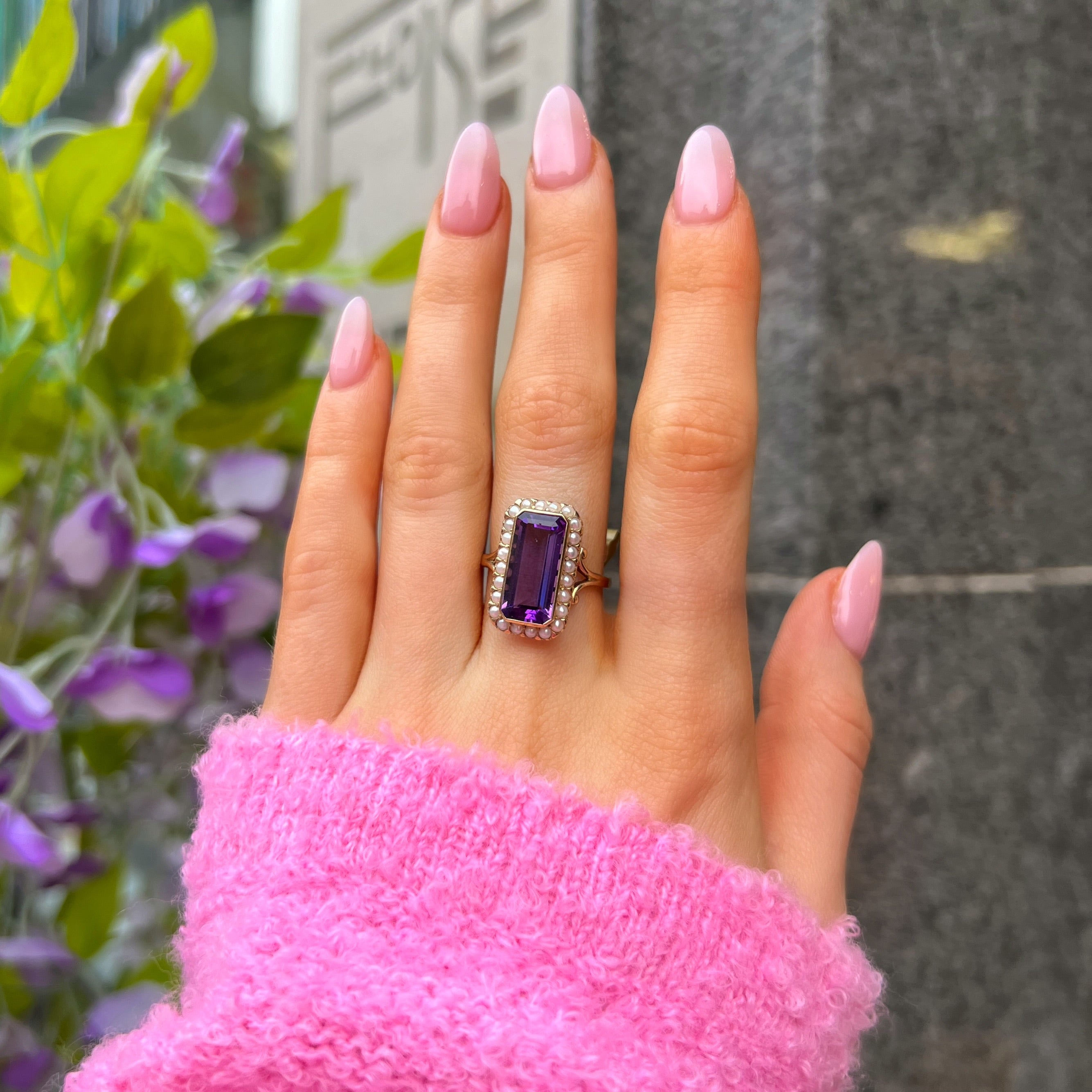 Amethyst & Pearl 9ct Yellow Gold Ring | Size N