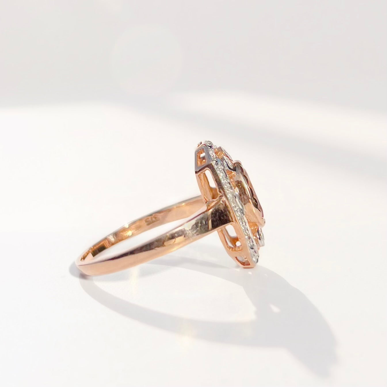 Art Deco Inspired Morganite and Diamond 9ct Rose Gold Ring | Size N ½