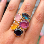 Rose Quartz, Iolite, Amethyst, Topaz, Opal and Diamond 14ct Rose Gold Chunky Ring | Peroni & Parise
