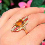 'The Soleil' Citrine, Orange Sapphire and Diamond 18ct Yellow Gold Cocktail Ring | Size M ½