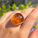 Orange Amber Sterling Silver Super Chunky Ring | Adjustable Size
