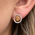 Ladies Cubic Zirconia Sterling Silver and Gold Plated Leaf Stud Earrings