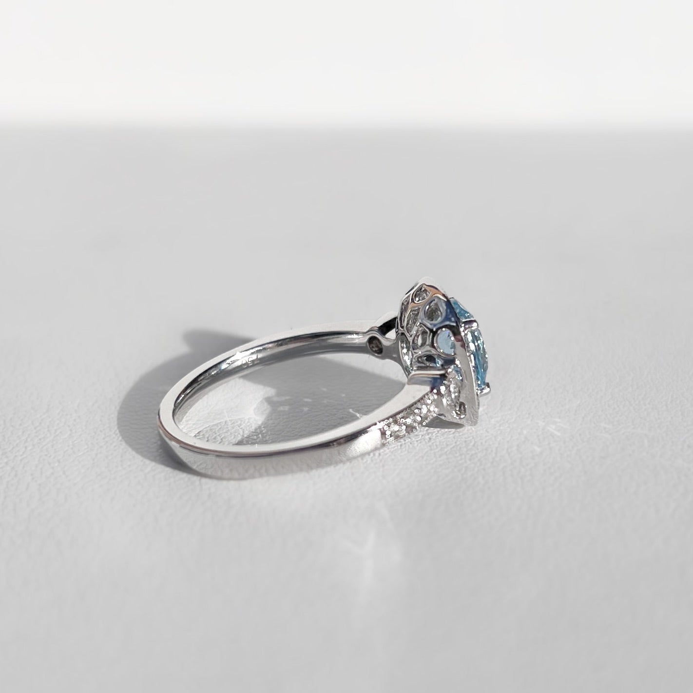 Ethereal 18ct White Gold Aquamarine and Diamond Ring - Size M ½