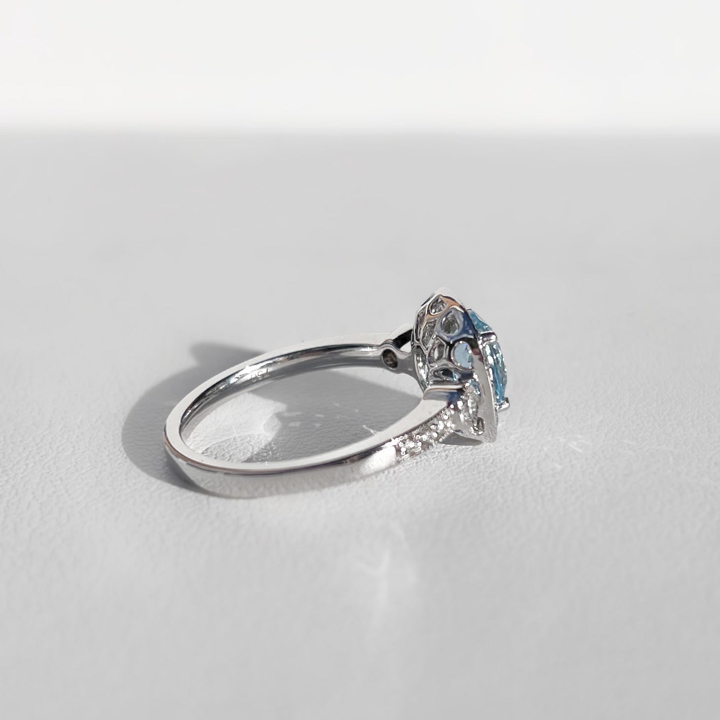 Aquamarine and Diamond 18ct White Gold Ring | Size M ½