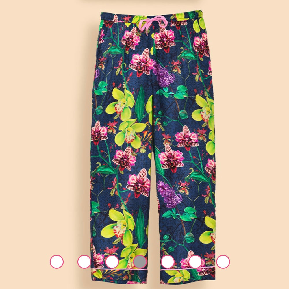 Super Soft Oversized Navy Floral Exotic Evening Long Pyjamas | Powder Accessories