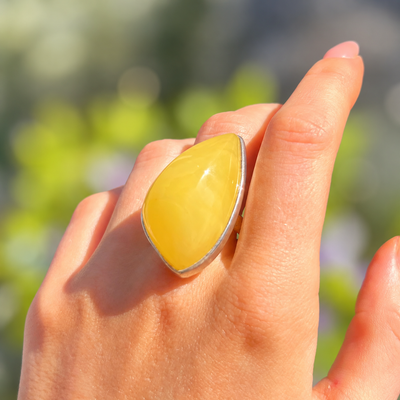 Yellow Butterscotch Amber Sterling Silver Chunky Ring