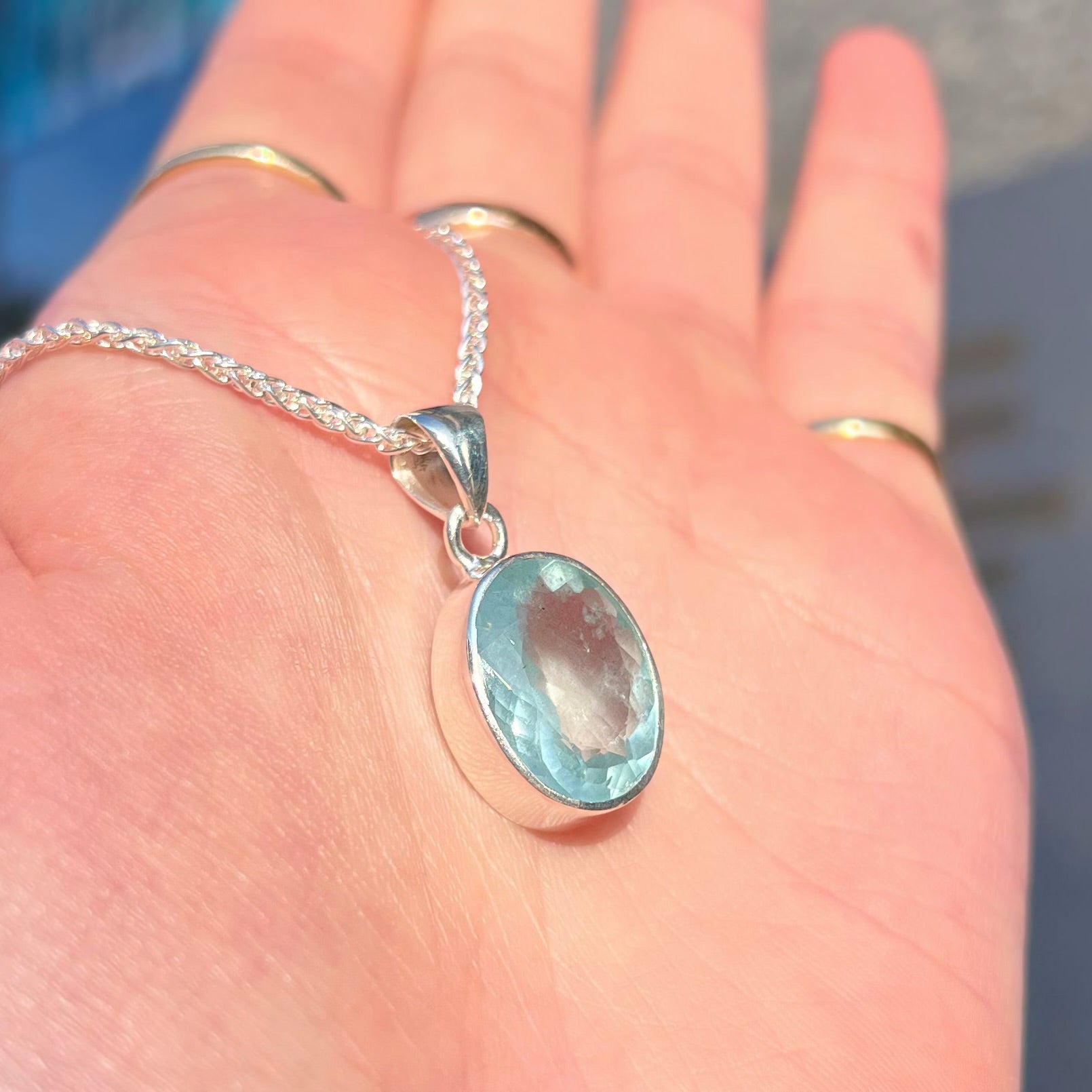 Oval Aquamarine Sterling Silver Pendant