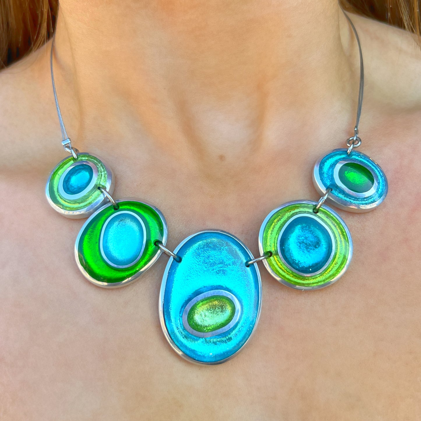 ‘Watch This Space’ Green & Blue Oval Necklace