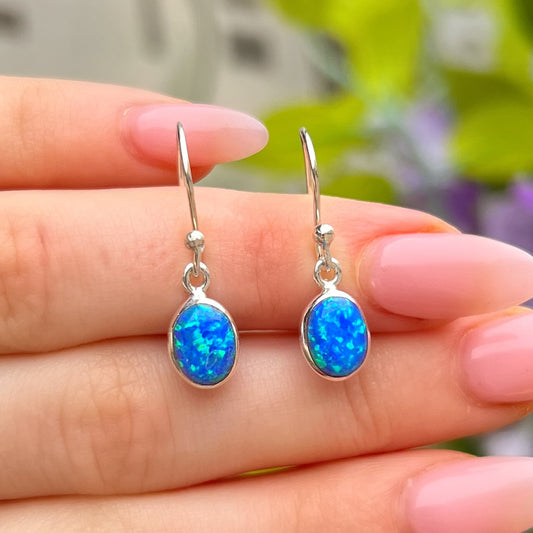 Sterling Silver Blue Opal Drop Earrings