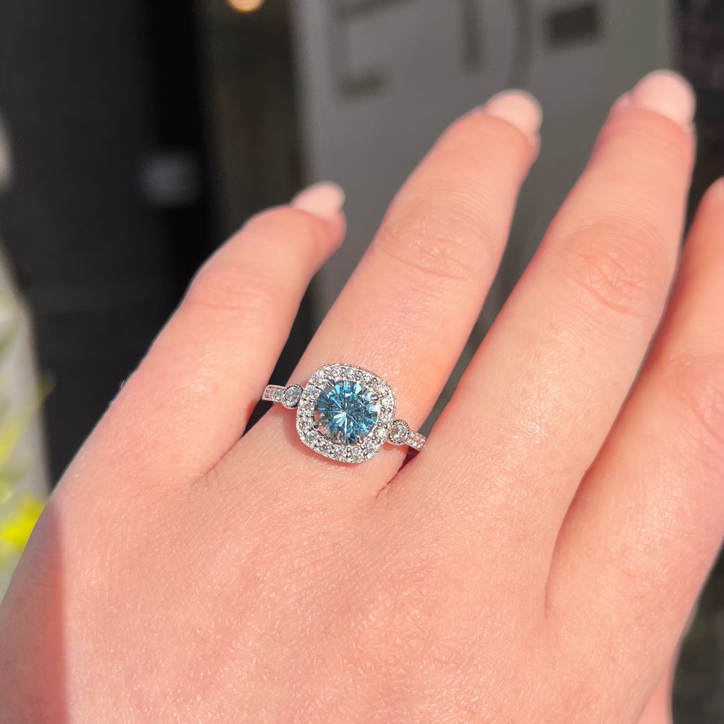 Aquamarine and Diamond 18ct White Gold Ring | Size M ½