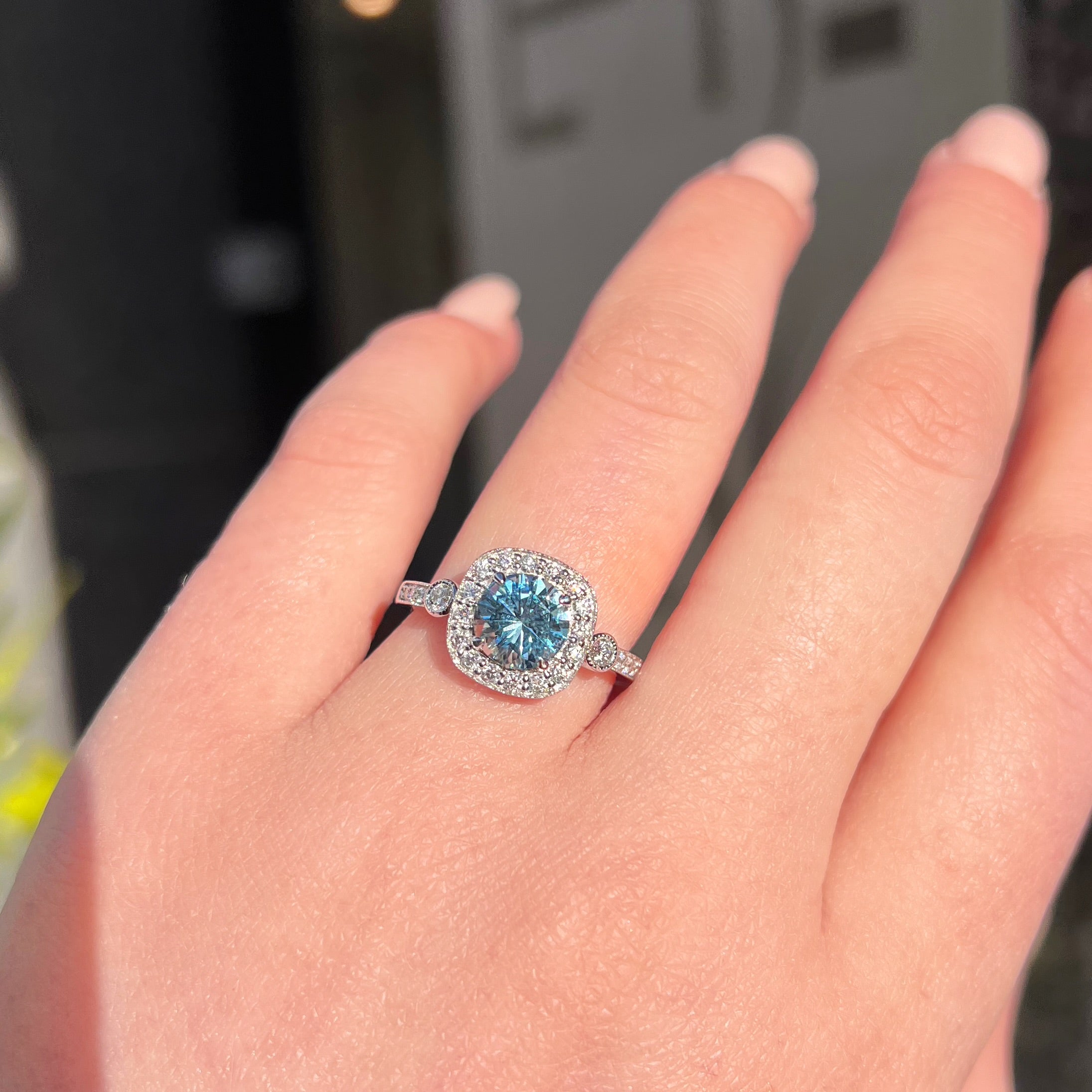 Aquamarine and Diamond 18ct White Gold Ring | Size M ½