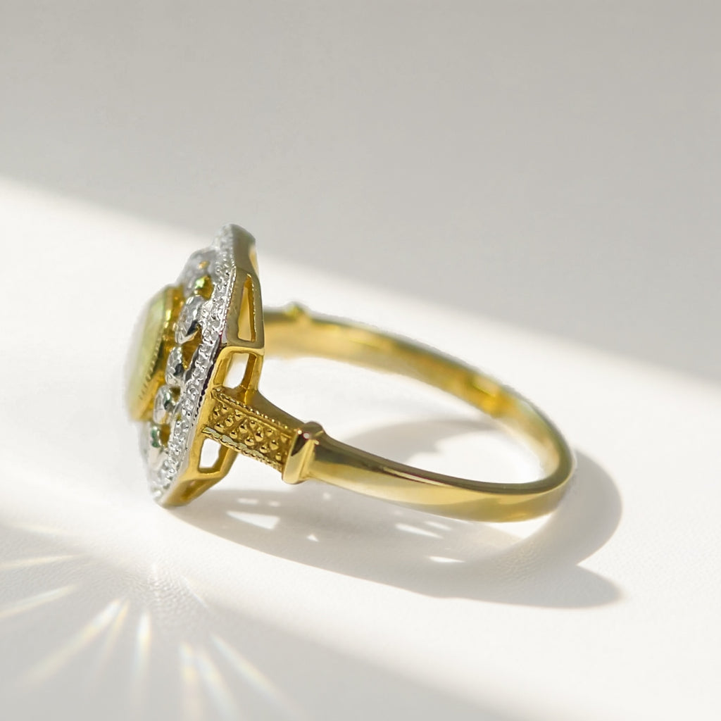 Art Deco Inspired Octagonal Opal and Diamond 9ct Yellow Gold Cluster Ring | Size O