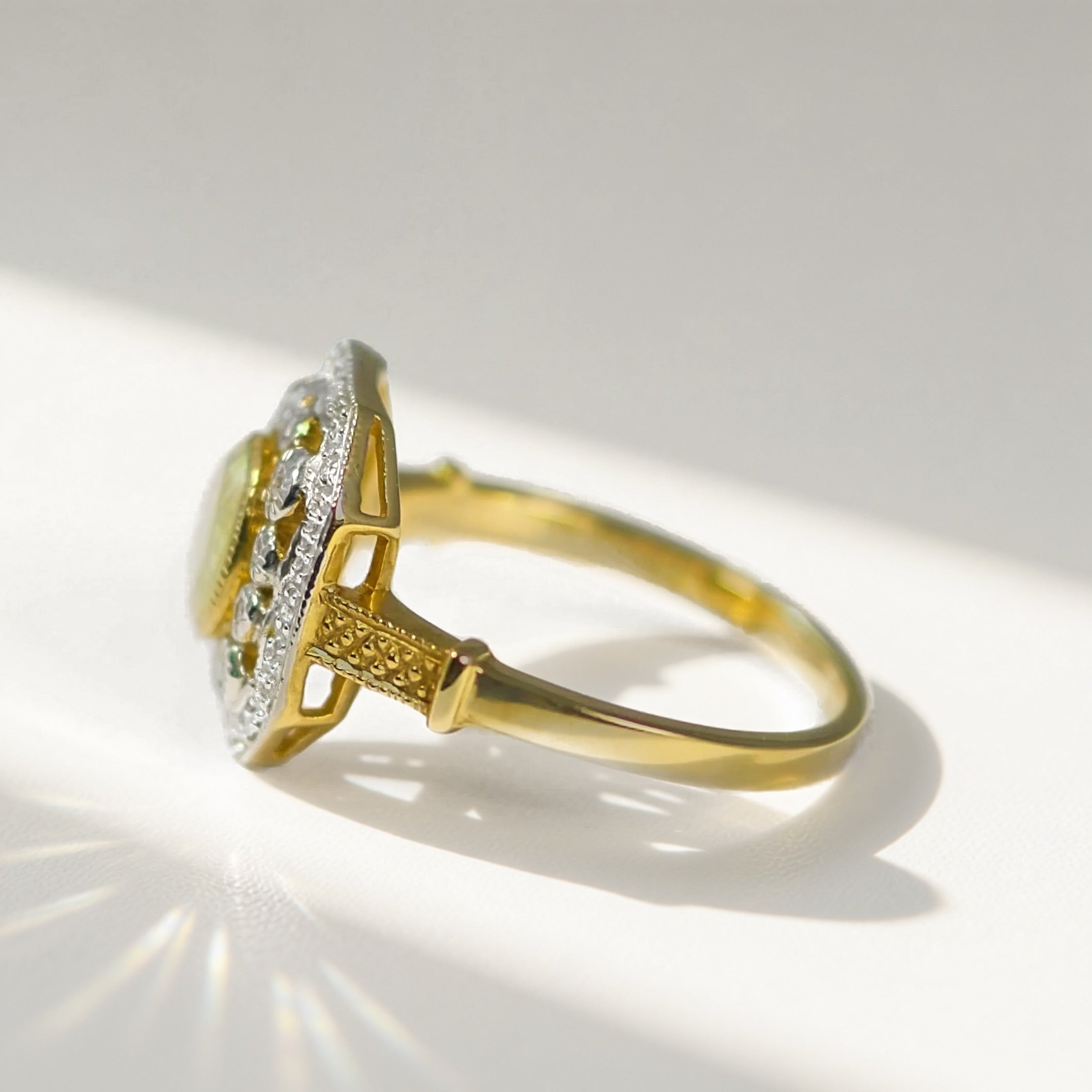 Art Deco Inspired Octagonal Opal and Diamond 9ct Yellow Gold Cluster Ring | Size O
